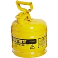 Justrite Yellow Metal Safety Can, Type 1, Two Gallon Capacity, for Diesel Fuel and Other Flammable Liquids 7120200